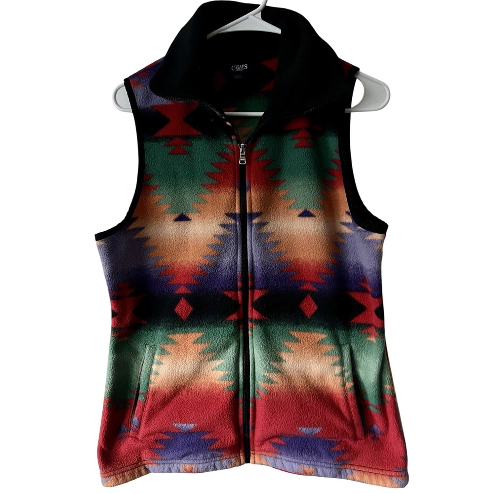 Chaps Sport Women Medium Southwestern Aztec Fleece Vest Full Zip Multicolor Mock